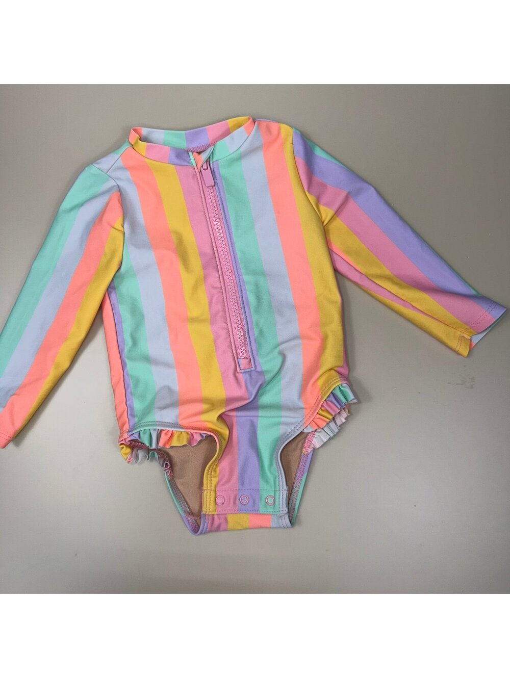 Old Navy Rainbow Stripe Long Sleeve One-Piece Swimsuit 6-12 Months